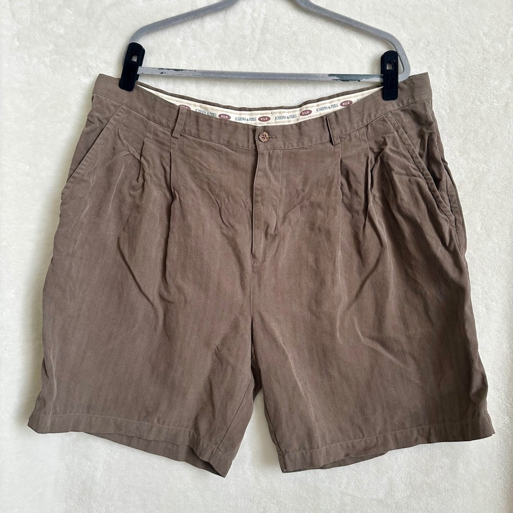 Joseph & Feiss 100% Silk Pleated Shorts Men's Taupe Herringbone Sz 44‎